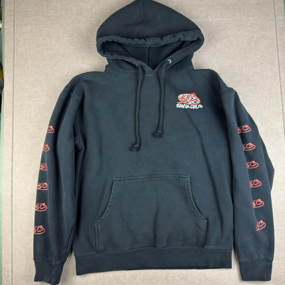 Santa Cruz Hoodie Mens M‎ Black SC Logo Skateboard Pullover Streetwear graphic